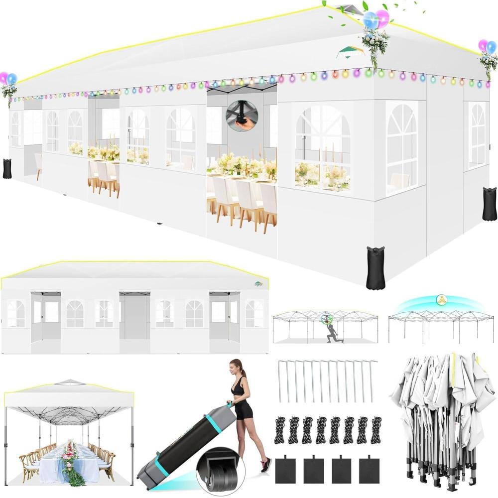 image:imageCOBIZI 10x30 Pop Up Canopy Tent with Sidewalls Windproof Waterproof Gazebo for Parties Weddings amp Events UPF 50 Sun Protection Wheeled Bag Sandbag Stake Rope White