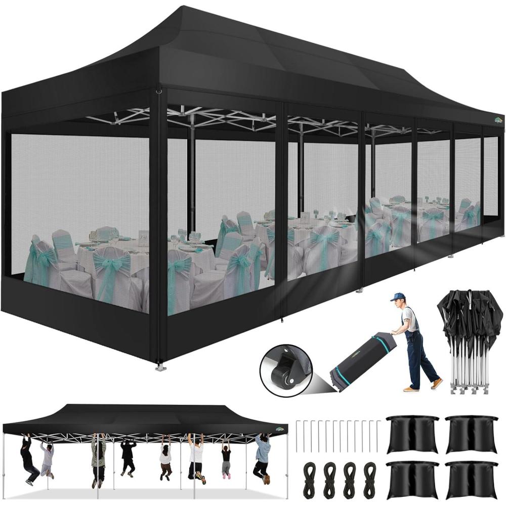 image:imageCOBIZI 10x30 Pop Up Canopy Tent with Sidewalls Heavy Duty 10x30 Party Tent Easy up Canopy UPF 50 Waterproof Commercial Outdoor Backyard Vendors Tents Gazebo with Roller Bag 10 x 30 ftBlack