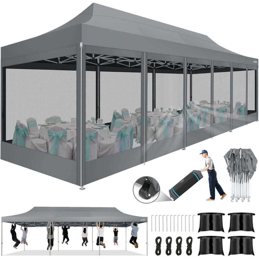 image:imageCOBIZI 10x30 Pop Up Canopy Tent with Sidewalls Heavy Duty 10x30 Party Tent Easy up Canopy UPF 50 Waterproof Commercial Outdoor Backyard Vendors Tents Gazebo with Roller Bag 10 x 30 ftGray
