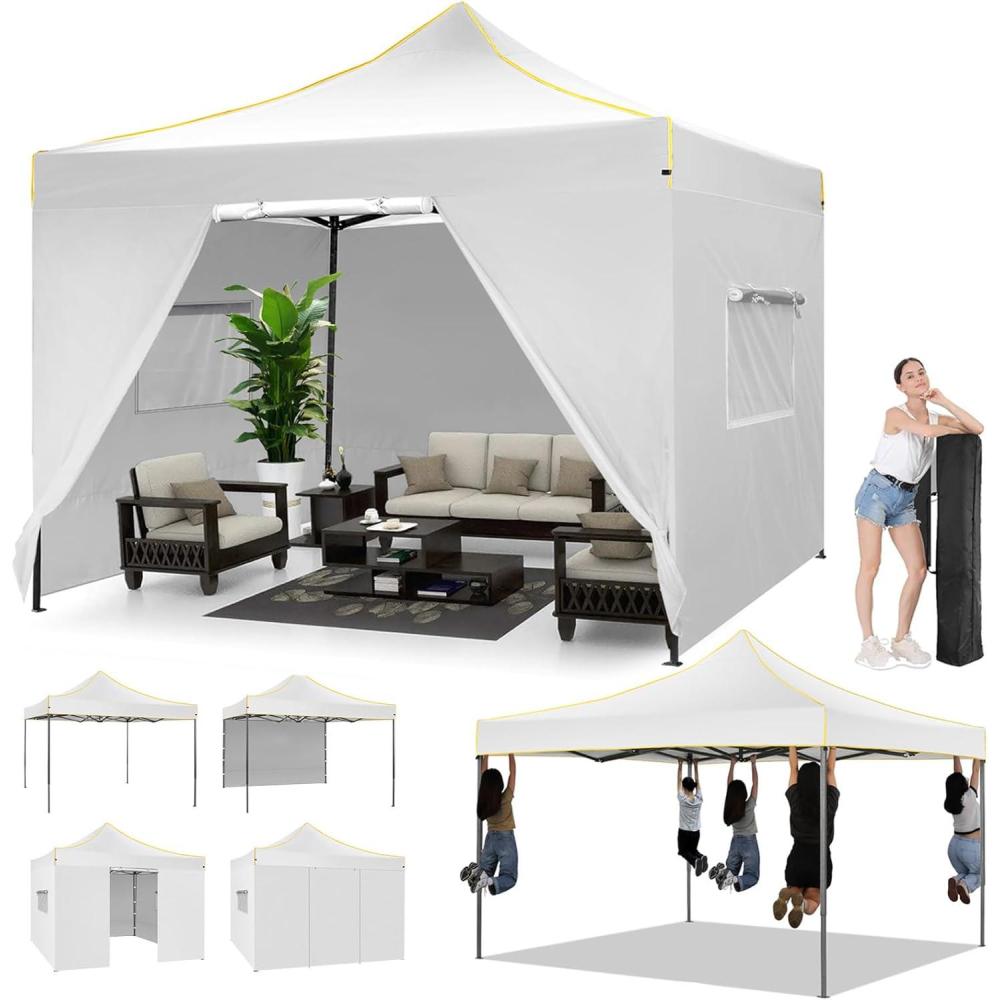 image:imageCOBIZI 10x30 Pop Up Heavy Duty Canopy with 8 Sidewalls and Hexagonal Legs Easy up Tent for Party Wedding and Commercial Outdoor Canopy with Roller Bag Sand Bags Waterproof amp UPF50 GrayWhite