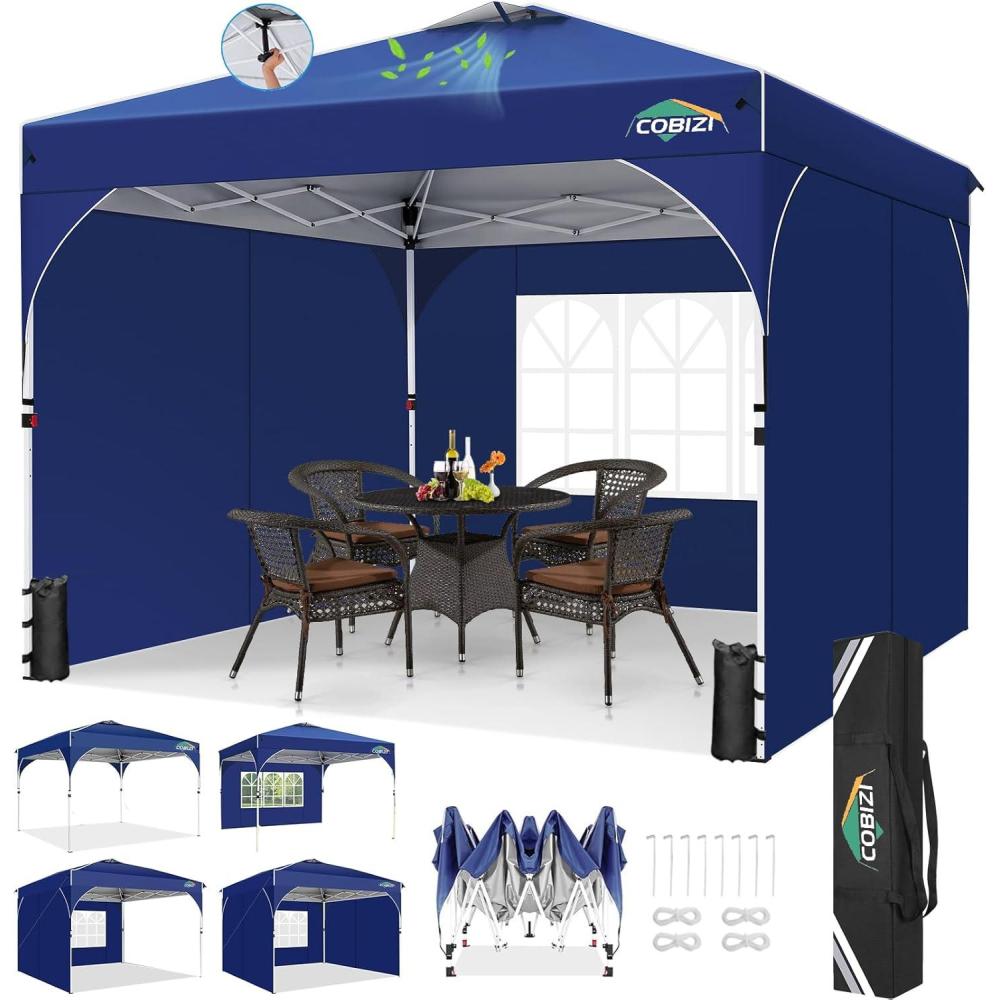 image:imageCOBIZI 10x30 Pop Up Heavy Duty Canopy with 8 Sidewalls and Hexagonal Legs Easy up Tent for Party Wedding and Commercial Outdoor Canopy with Roller Bag Sand Bags Waterproof amp UPF50 GrayDark Blue