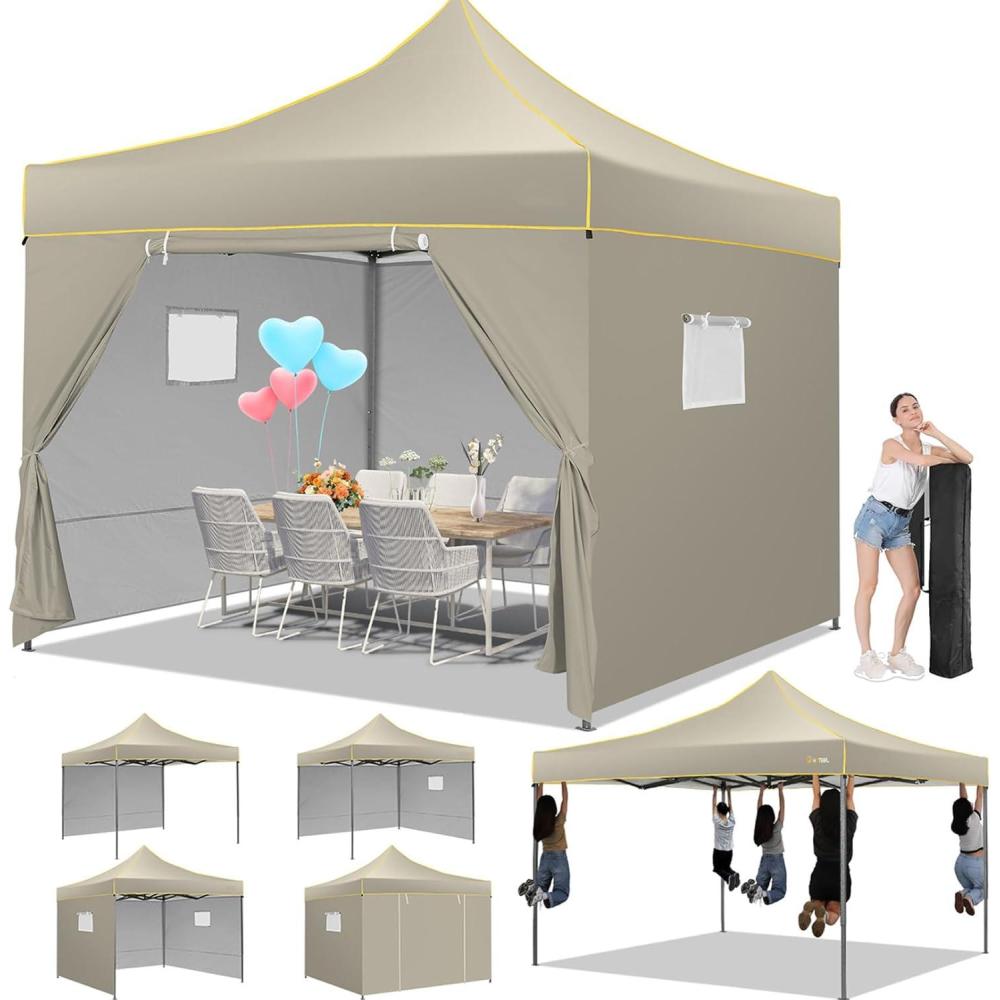 image:imageCOBIZI 10x30 Pop Up Heavy Duty Canopy with 8 Sidewalls and Hexagonal Legs Easy up Tent for Party Wedding and Commercial Outdoor Canopy with Roller Bag Sand Bags Waterproof amp UPF50 GrayKhaki