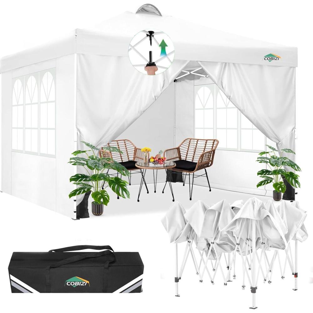 image:imageCOBIZI Canopy 10x10 Pop Up Canopy Tent with 4 Sidewalls One Push Party Tents for Parties Outdoor Wedding Waterproof Gazebo Commercial Event Tent with Sandbags WhiteWhite1 year warranty