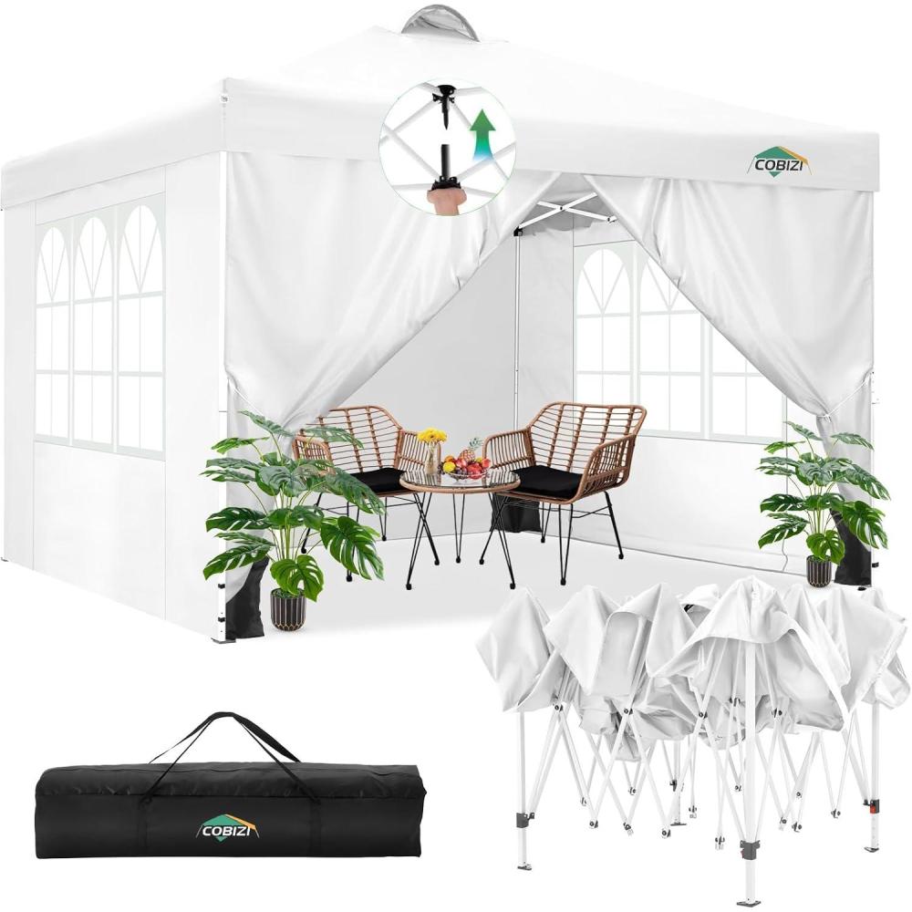 image:imageCOBIZI Canopy 10x10 Pop Up Canopy Tent with 4 Sidewalls One Push Party Tents for Parties Outdoor Wedding Waterproof Gazebo Commercial Event Tent with Sandbags WhiteSwan White