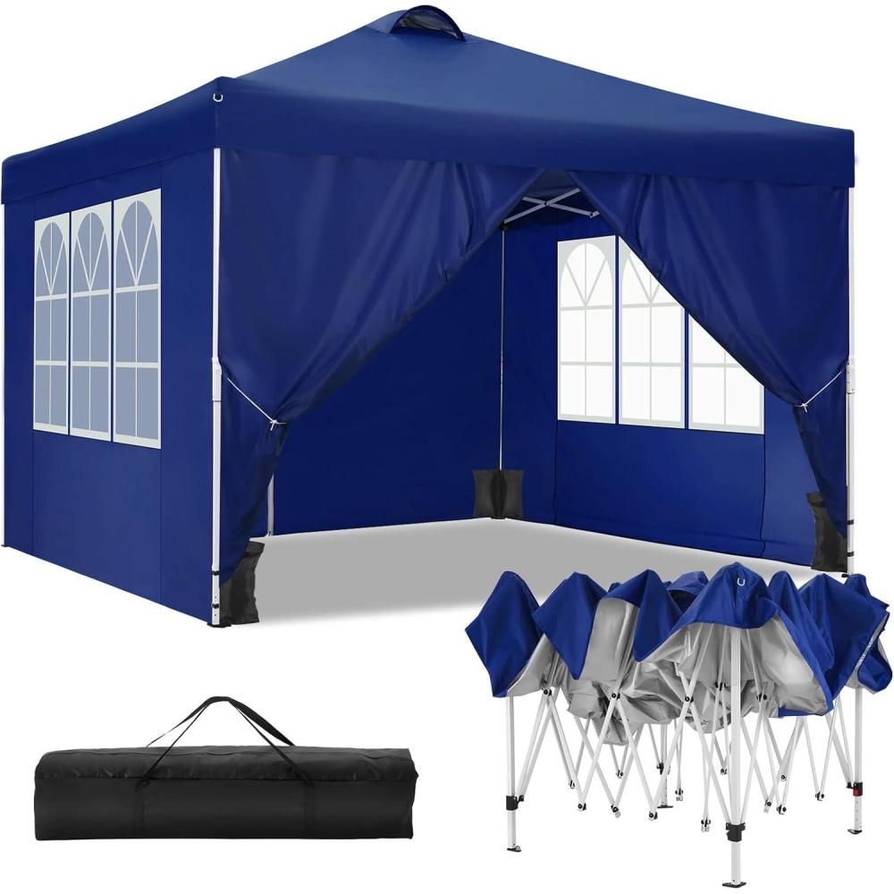 image:imageCOBIZI Canopy 10x10 Pop Up Canopy Tent with 4 Sidewalls One Push Party Tents for Parties Outdoor Wedding Waterproof Gazebo Commercial Event Tent with Sandbags WhiteLake Blue