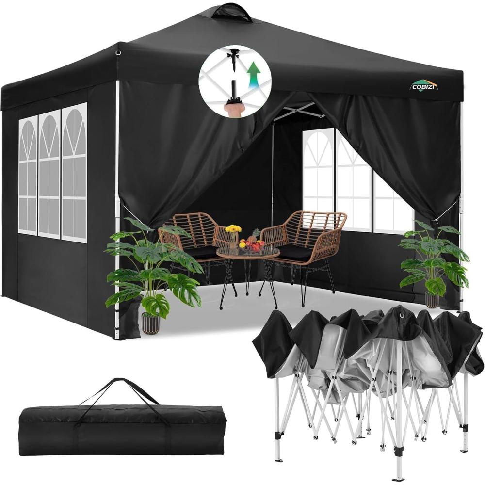 image:imageCOBIZI Canopy 10x10 Pop Up Canopy Tent with 4 Sidewalls One Push Party Tents for Parties Outdoor Wedding Waterproof Gazebo Commercial Event Tent with Sandbags WhiteBlack1 year warranty