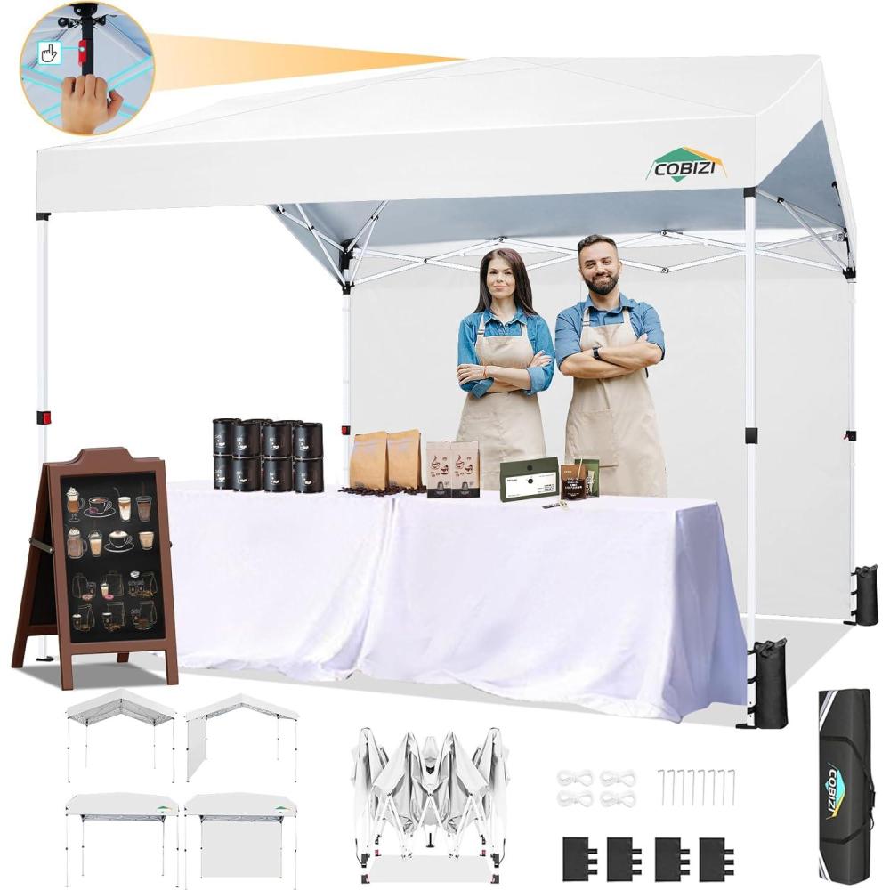 image:imageCOBIZI Canopy Tent 10x10 Pop Up Outdoor Canopies with 4 Sidewalls Waterproof Commercial Instant Gazebo Tents for Party Patio Backyard with 4 Sandbags 4 Stakes amp 8 Ropes GrayWhite