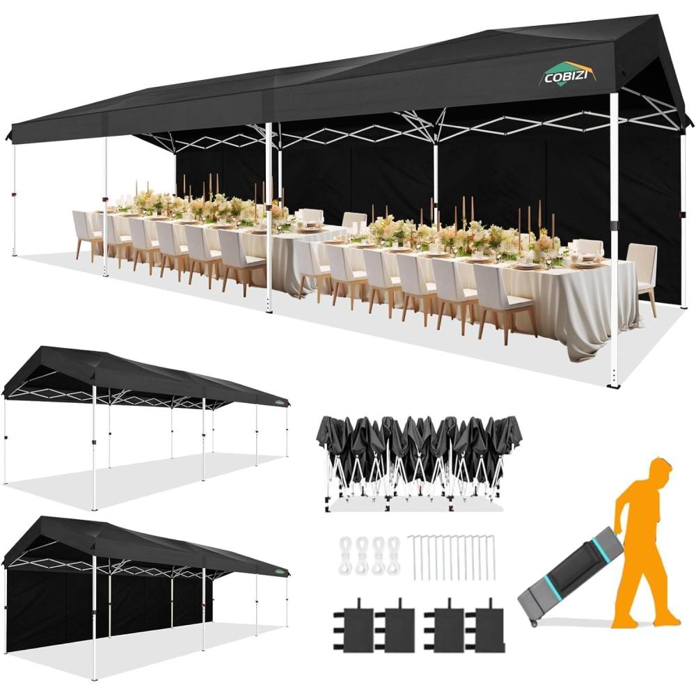 image:imageCOBIZI Canopy Tent 10x10 Pop Up Outdoor Canopies with 4 Sidewalls Waterproof Commercial Instant Gazebo Tents for Party Patio Backyard with 4 Sandbags 4 Stakes amp 8 Ropes WhiteBlack
