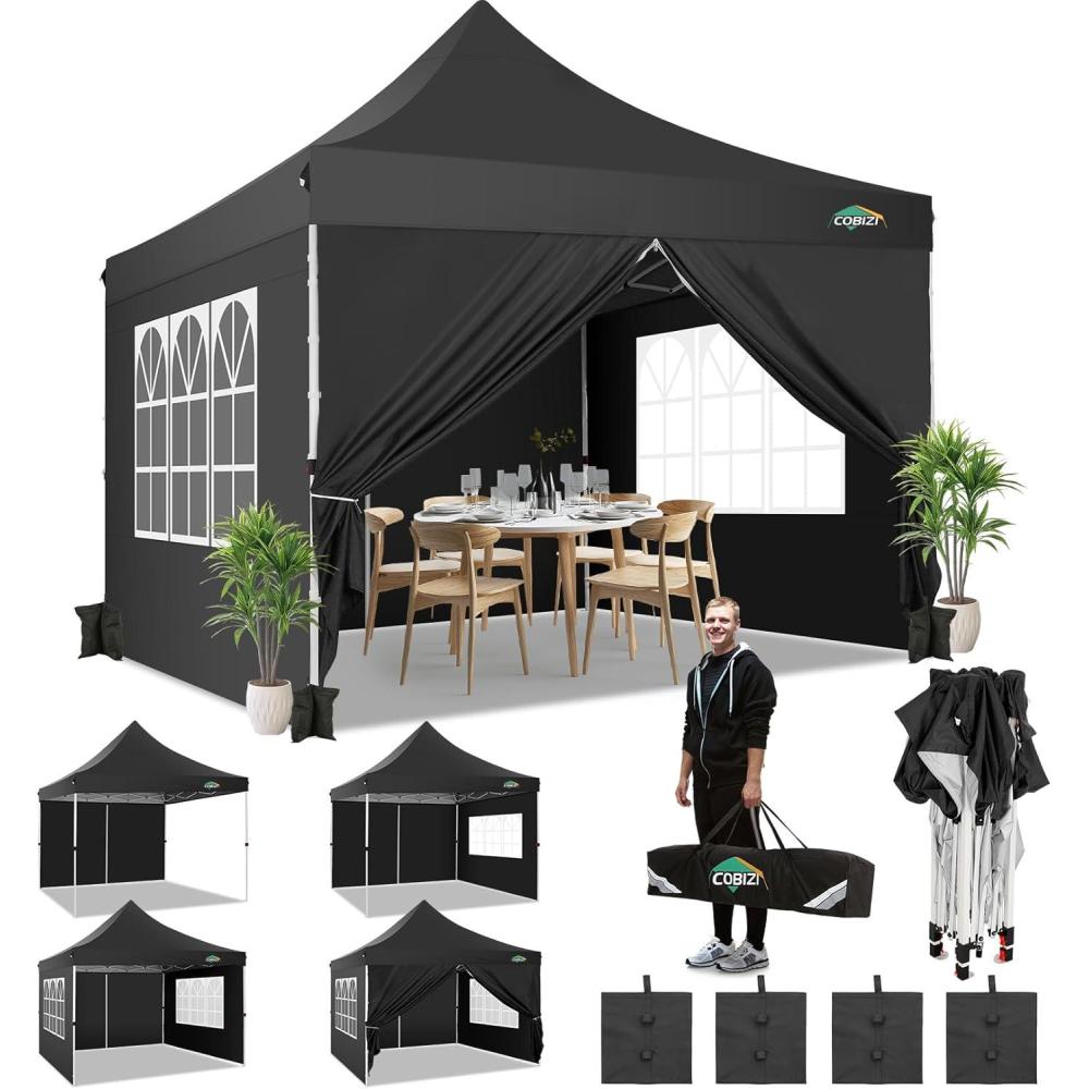 image:imageCOBIZI Canopy Tent 10x30 Pop Up Canopy with 8 Removable Sidewalls Party Tents for Parties Wedding Patio Commercial Waterproof and UV50 Ez Outdoor Instant Gazebo with Roller Bag amp 4 SandbagsWhiteBlack