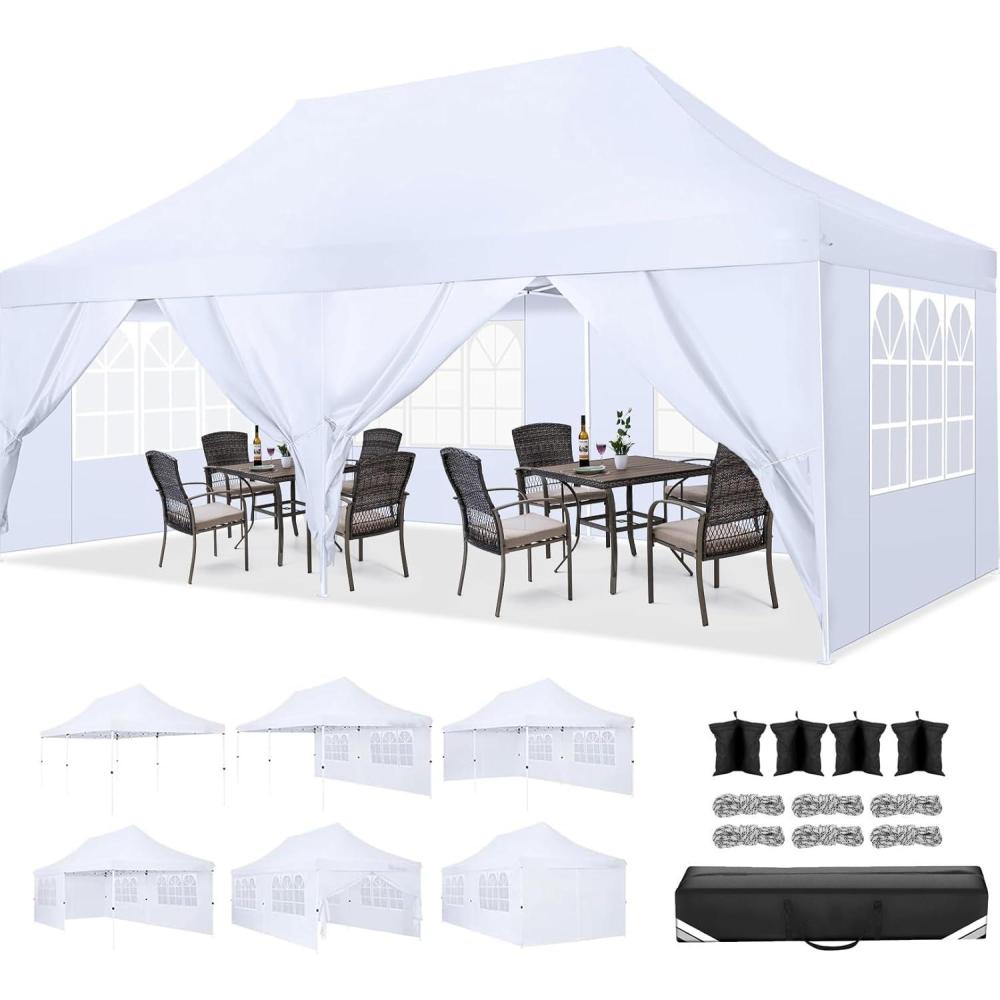 image:imageCOBIZI Canopy Tent 10x30 Pop Up Canopy with 8 Removable Sidewalls Party Tents for Parties Wedding Patio Commercial Waterproof and UV50 Ez Outdoor Instant Gazebo with Roller Bag amp 4 SandbagsWhiteangel white
