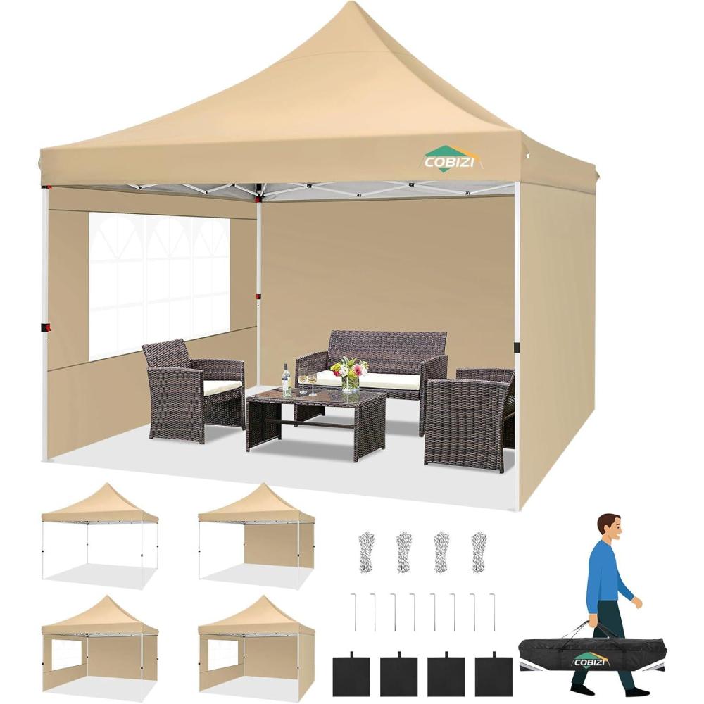 image:imageCOBIZI Canopy Tent 10x30 Pop Up Canopy with 8 Removable Sidewalls Party Tents for Parties Wedding Patio Commercial Waterproof and UV50 Ez Outdoor Instant Gazebo with Roller Bag amp 4 SandbagsWhiteClassic Khaki