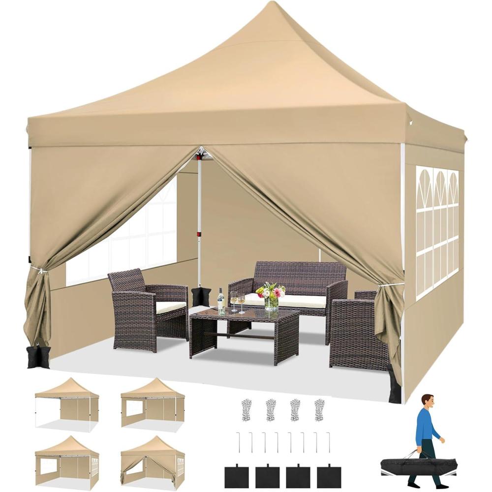 image:imageCOBIZI Canopy Tent 10x30 Pop Up Canopy with 8 Removable Sidewalls Party Tents for Parties Wedding Patio Commercial Waterproof and UV50 Ez Outdoor Instant Gazebo with Roller Bag amp 4 SandbagsWhiteKhaki