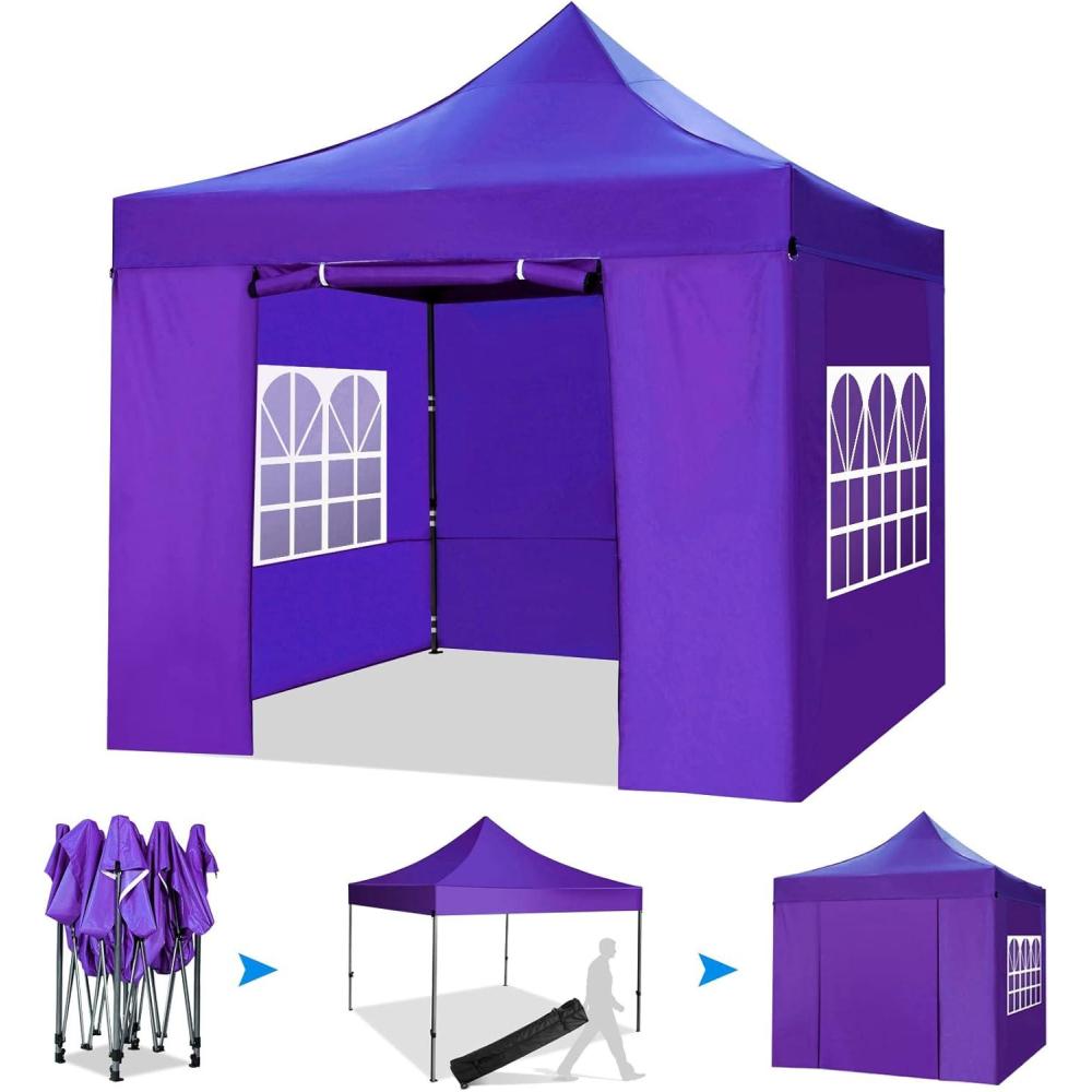 image:imageCOBIZI Ez Up Canopy Canopy Tent 10x10 Heavy Duty Pop Up Canopy with UPF 50 Waterproof Canopy Top for Commercial Business 3 Adjustable Heights with Sand Bags Stakes Ropes Blue GreenPURPLE12