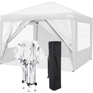 image:imageCOBIZI 10x10 Pop Up Canopy Tent Outdoor Party Tent with 3 Sidewalls 1 Person Easy Set up Tents for Parties with Fluorescent Strip amp 4 Sandbags Waterproof UPF50 3 Adjustable Height BlackPurple1