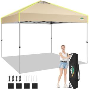 image:imageCOBIZI 10x10 Pop Up Canopy Tent Outdoor Party Tent with 4 Sidewall One Push Setup Glow 3 Adjustable Height Air Vent Waterproof UPF50 Bag 4 Sandbag 8 Stake 4 Rope for Beach CommercialKhaki