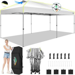 image:imageCOBIZI 10x10 Pop Up Canopy Tent Outdoor Party Tent with 4 Sidewall One Push Setup Glow 3 Adjustable Height Air Vent Waterproof UPF50 Bag 4 Sandbag 8 Stake 4 Rope for Beach CommercialBeige