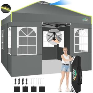 image:imageCOBIZI 10x10 Pop Up Canopy Tent Outdoor Party Tent with 4 Sidewall One Push Setup Glow 3 Adjustable Height Air Vent Waterproof UPF50 Bag 4 Sandbag 8 Stake 4 Rope for Beach CommercialTeal