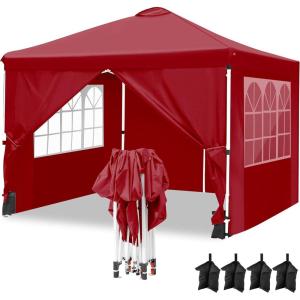 image:imageCOBIZI 10x10 Pop Up Canopy Tent Outdoor Party Tent with 4 Sidewall One Push Setup Glow 3 Adjustable Height Air Vent Waterproof UPF50 Bag 4 Sandbag 8 Stake 4 Rope for Beach CommercialRED