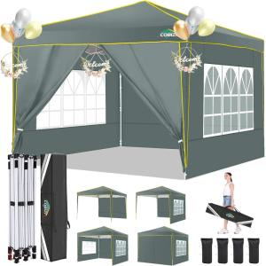 image:imageCOBIZI 10x10 Pop Up Canopy Tent with 4 Removable Sidewalls Tent for Parties Waterproof Wedding Event CanopyInstant Outdoor Gazebos with Church WindowCarry Bag4 StakesRopes amp SandbagsGray