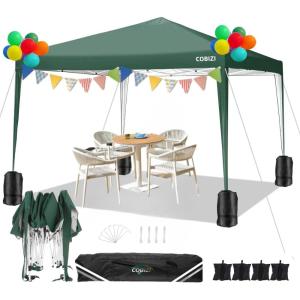 image:imageCOBIZI 10x10 Pop Up Canopy Tent with 4 Sidewalls Easy Set up Canopy 10x10 Waterproof Commercial Outdoor Gazebo Portable Shelter Instant Tents for PartiesBackyardFlea MarketCarrying Bag1Navy BlueGreen
