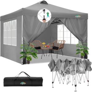 image:imageCOBIZI 10x10 Pop Up Canopy Tent with 4 Sidewalls UPF 50Waterproof Outdoor Canopy with Air Vent Instant Portable Camping Canopies Gazebo for Commercial Sun Shade Party 4 SandbagsWhitePigeon Grey