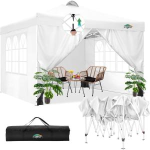 image:imageCOBIZI 10x10 Pop Up Canopy Tent with 4 Sidewalls UPF 50Waterproof Outdoor Canopy with Air Vent Instant Portable Camping Canopies Gazebo for Commercial Sun Shade Party 4 SandbagsWhiteSwan White