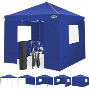 image:imageCOBIZI 10x10 Pop up Canopy Canopy Tent Gazebos Ez up Canopy 10x10 for Parties Beach Camping Party Event Shelter Sun Shade with 4 Sidewalls amp Carry Bag 4 Stakes amp Ropes amp Sandbags BlackNavy Blue