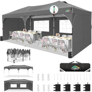image:imageCOBIZI 10x20 Pop Up Canopy Tent with 4 Sidewalls Instant OnePush Setup Commercial Canopy with Air Vent amp Reflective Strip UPF 50 Waterproof Party Tent with Sandbags amp Stakes for Events BlackGray