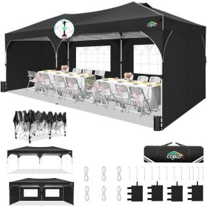 image:imageCOBIZI 10x20 Pop Up Canopy Tent with 4 Sidewalls Instant OnePush Setup Commercial Canopy with Air Vent amp Reflective Strip UPF 50 Waterproof Party Tent with Sandbags amp Stakes for Events BlackBlack