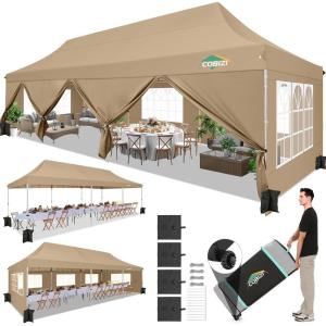 image:imageCOBIZI 10x20 Pop Up Canopy Tent with SidewallsParty Tent Outdoor Gazebos Waterproof amp UV503 Adjustable HeightsHigher Frame Design  Extra Tall for Parties BackyardWeddingsMarketsWhiteKhaki