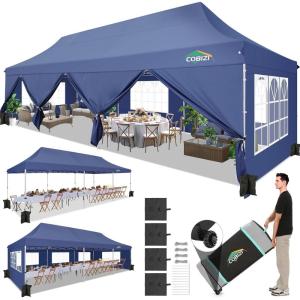 image:imageCOBIZI 10x20 Pop Up Canopy Tent with SidewallsParty Tent Outdoor Gazebos Waterproof amp UV503 Adjustable HeightsHigher Frame Design  Extra Tall for Parties BackyardWeddingsMarketsWhiteDark Blue