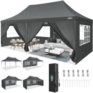 image:imageCOBIZI 10x20 Pop Up Canopy with 6 Sidewall Commercial Canopy UPF 50 Waterproof Outdoor Gazebo with Carry Bag Tents for Parties with Upgrade Frame 3 Height Adjustable BlackClassic Grey