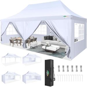 image:imageCOBIZI 10x20 Pop Up Canopy with 6 Sidewall Commercial Canopy UPF 50 Waterproof Outdoor Gazebo with Carry Bag Tents for Parties with Upgrade Frame 3 Height Adjustable BlackArctic White