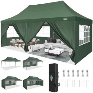 image:imageCOBIZI 10x20 Pop Up Canopy with 6 Sidewall Commercial Canopy UPF 50 Waterproof Outdoor Gazebo with Carry Bag Tents for Parties with Upgrade Frame 3 Height Adjustable BlackArmy Green