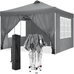 image:imageCOBIZI 10x20 Pop Up Canopy with 6 Sidewall Commercial Canopy UPF 50 Waterproof Outdoor Gazebo with Carry Bag Tents for Parties with Upgrade Frame 3 Height Adjustable BlackLight Grey