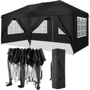 image:imageCOBIZI 10x20 Pop Up Canopy with 6 Sidewall Commercial Canopy UPF 50 Waterproof Outdoor Gazebo with Carry Bag Tents for Parties with Upgrade Frame 3 Height Adjustable BlackMatter Black