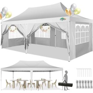 image:imageCOBIZI 10x20 Pop Up Canopy with 6 Sidewalls Conical Canopy 1020 with 3 Adjustable Height Waterproof UVResistant with Carry Bag Stakes Ropes Tent for Parties Commercial WhiteFrame Upgraded