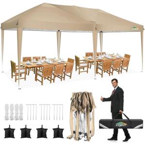 image:imageCOBIZI 10x20 Pop up Canopy Tent Without Sidewall Waterproof Portable Outdoor Canopy 10x20 Ez up Instant Shelter Tent for Parties Wedding Backyard Carport with Carry Bag amp 4 SandbagsKhaki