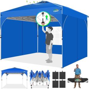 image:imageCOBIZI 10x20 Pop up Canopy Tent with 4 Sidewalls Outdoor Canopy Tent for Party with Push Center Lock amp Air Vent 2000mmWaterproof Gazebo Canopy UPF 50with 4 Sandbags12 Stakes amp 6 RopesBlackBlue