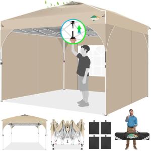image:imageCOBIZI 10x20 Pop up Canopy Tent with 4 Sidewalls Outdoor Canopy Tent for Party with Push Center Lock amp Air Vent 2000mmWaterproof Gazebo Canopy UPF 50with 4 Sandbags12 Stakes amp 6 RopesBlackKhaki