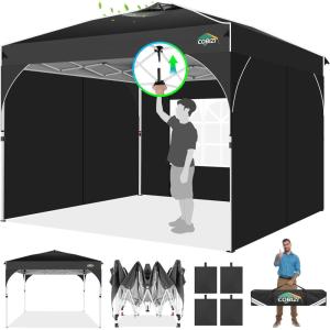 image:imageCOBIZI 10x20 Pop up Canopy Tent with 4 Sidewalls Outdoor Canopy Tent for Party with Push Center Lock amp Air Vent 2000mmWaterproof Gazebo Canopy UPF 50with 4 Sandbags12 Stakes amp 6 RopesBlackBlack