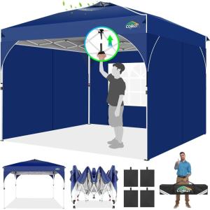 image:imageCOBIZI 10x20 Pop up Canopy Tent with 4 Sidewalls Outdoor Canopy Tent for Party with Push Center Lock amp Air Vent 2000mmWaterproof Gazebo Canopy UPF 50with 4 Sandbags12 Stakes amp 6 RopesBlackDark Blue
