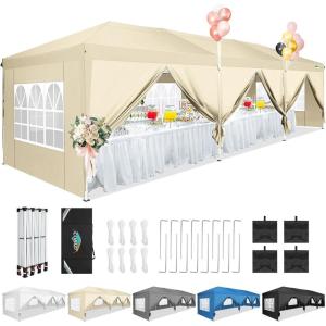 image:imageCOBIZI 10x30 Canopy Party Tent with 8 Walls 10x30 Pop Up Tent for Parties Waterproof UPF 50 Outdoor Commercial Event for Party Backyard Gazebo Canopy with Sidewalls amp SandbagsKhaki10x30ft