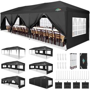 image:imageCOBIZI 10x30 Pop Up Canopy Tent for Parties with 8 Sidewalls Waterproof Commercial Instant Canopy 10x30 Party Tent for Backyard Wedding Portable Outdoor Gazebo with Carrybagamp4 SandbagsBlack