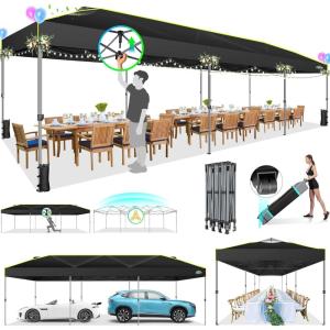 image:imageCOBIZI 10x30 Pop Up Canopy Tent with Air Vent EZ Pop Up Party 10x30 Canopy Tent Waterproof and UPF50Outdoor Canopy Tent for Parties Wedding Eventswith Roller Bag SandbagsBlack
