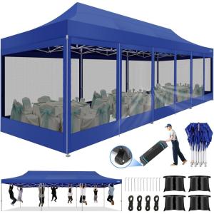 image:imageCOBIZI 10x30 Pop Up Canopy Tent with Sidewalls Heavy Duty 10x30 Party Tent Easy up Canopy UPF 50 Waterproof Commercial Outdoor Backyard Vendors Tents Gazebo with Roller Bag 10 x 30 ftDark Blue