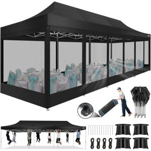 image:imageCOBIZI 10x30 Pop Up Canopy Tent with Sidewalls Heavy Duty 10x30 Party Tent Easy up Canopy UPF 50 Waterproof Commercial Outdoor Backyard Vendors Tents Gazebo with Roller Bag 10 x 30 ftBlack