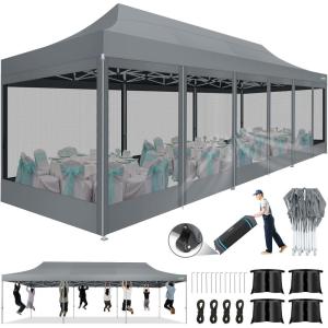 image:imageCOBIZI 10x30 Pop Up Canopy Tent with Sidewalls Heavy Duty 10x30 Party Tent Easy up Canopy UPF 50 Waterproof Commercial Outdoor Backyard Vendors Tents Gazebo with Roller Bag 10 x 30 ftGray