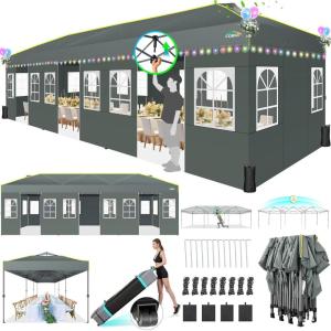 image:imageCOBIZI 10x30 Pop Up Canopy with Sidewalls 10x30 Party Tent Outdoor Wedding Event Tent for Parties UPF 50 Windproof Waterproof Gazebo with Air Vent Wheeled Bag Sandbag Stake RopeGrayGrey1year warranty