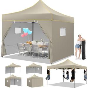 image:imageCOBIZI 10x30 Pop Up Heavy Duty Canopy with 8 Sidewalls and Hexagonal Legs Easy up Tent for Party Wedding and Commercial Outdoor Canopy with Roller Bag Sand Bags Waterproof amp UPF50 GrayKhaki